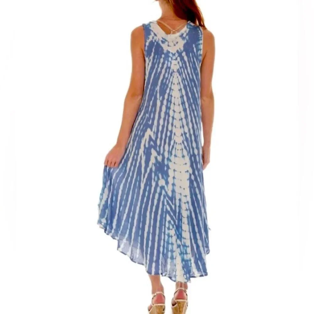 SHORELINE Sleeveless Maxi Dress Women Size 2X Blue Tie-Dye Summer Bohemian NEW - Picture 3 of 12